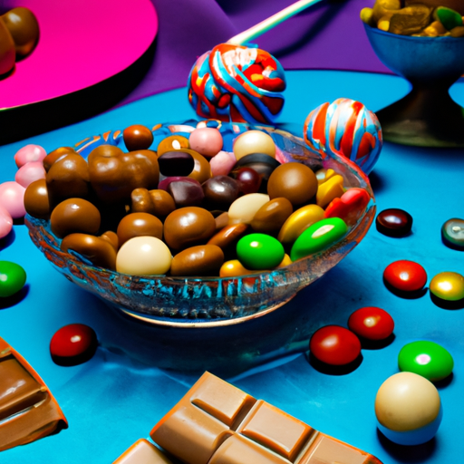 תמונה של מבחר צבעוני של שוקולדים וממתקים