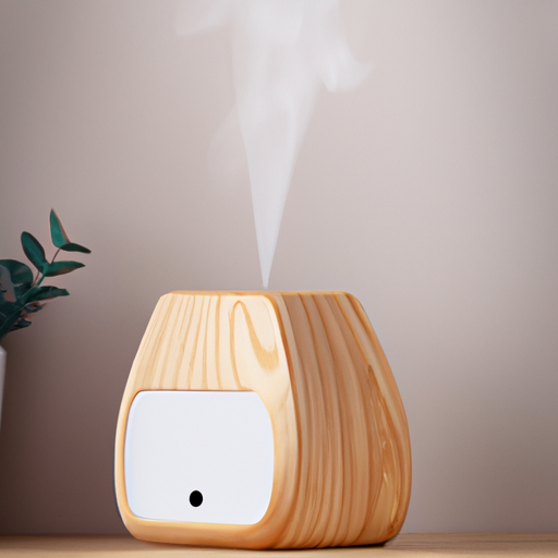 תמונה של מפיץ ריח חשמלי מודרני על מדף עץ